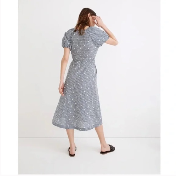 Madewell: Embroidered Gingham Faux-Wrap Tie-Waist Midi Dress (NWOT) - Picture 7 of 8